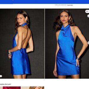 Lulus Gorgeous Endeavor Blue Satin Halter Mini Slip Dress - Size M